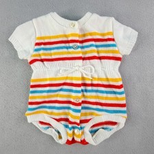 Vintage West Germany Baby Romper 6-9 Months Sweater Knit Striped Primary Colors