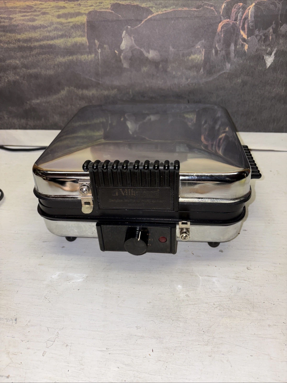 VillaWare Belgian Waffle Maker & Multi Baker 6150 Chrome Tested Works