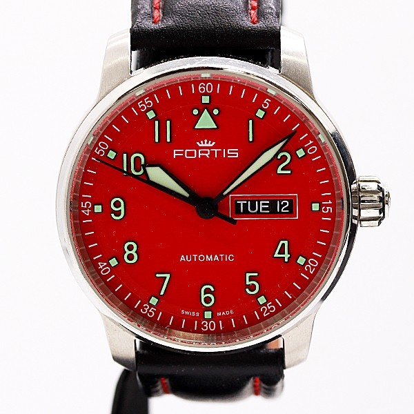 Fortis Flieger Pro Day Date Automatic Red Dial Men's Watch from JP