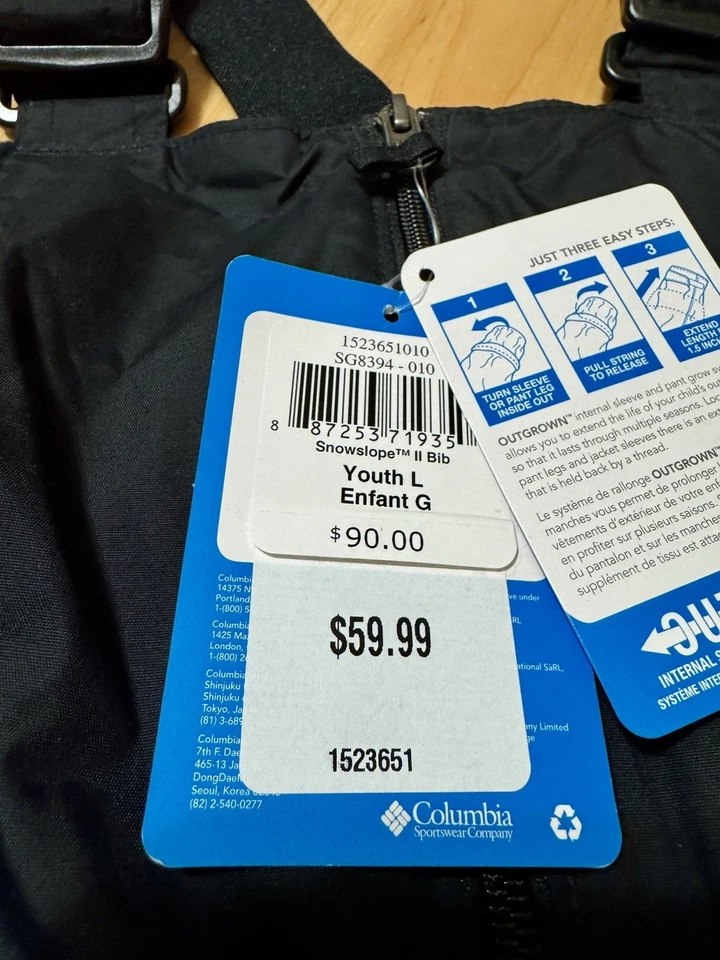 Columbia Snowslope II Bib Youth L Black Waterproof Insulated Snow Pants NWT - Image 4 of 4