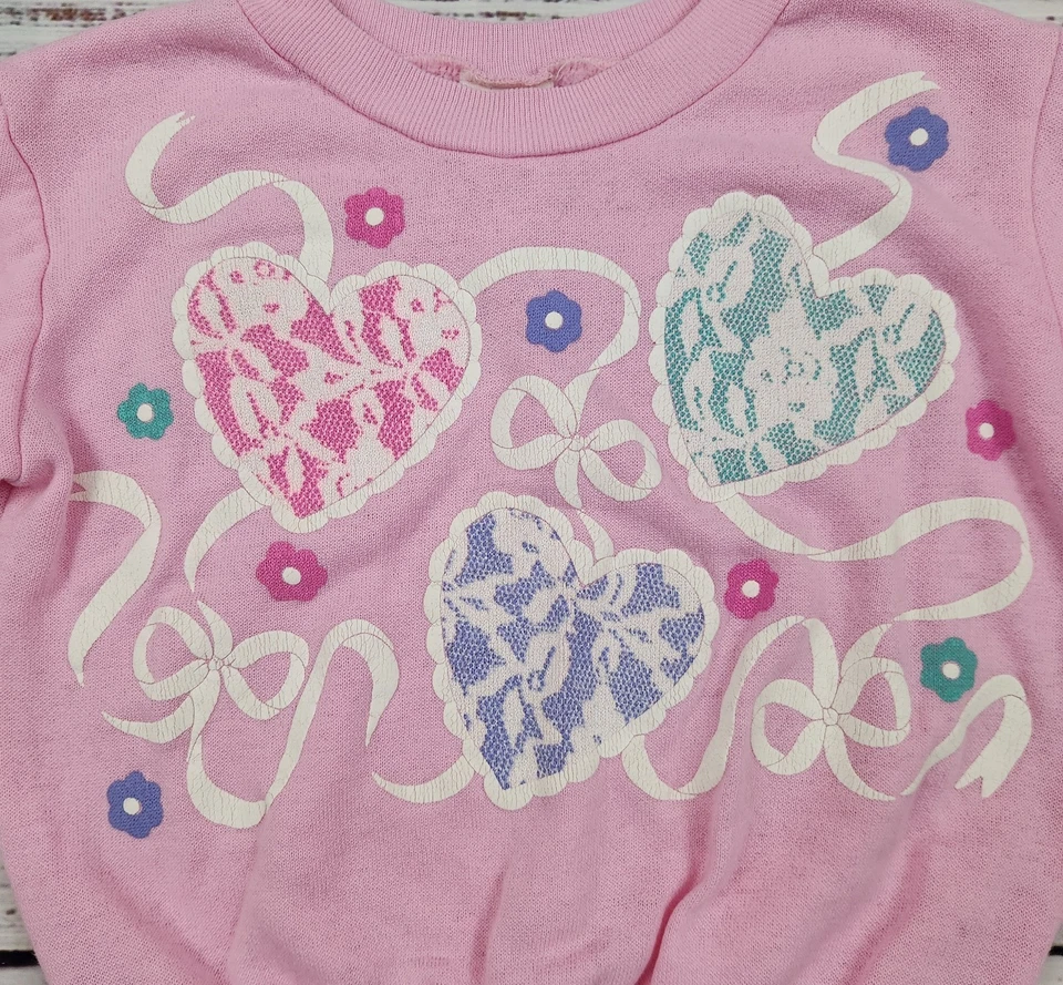 80s Vintage Andover Togs Heart & Ribbon Sweatshirt – Size 3T – Pastel Valentine - Image 2 of 3