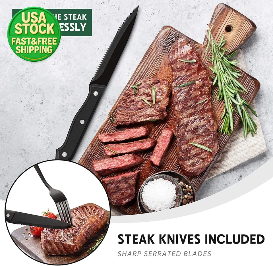 48 Piece Matte Black Silverware Set with Steak Knives Flatware Set for 8 - Image 4 of 4