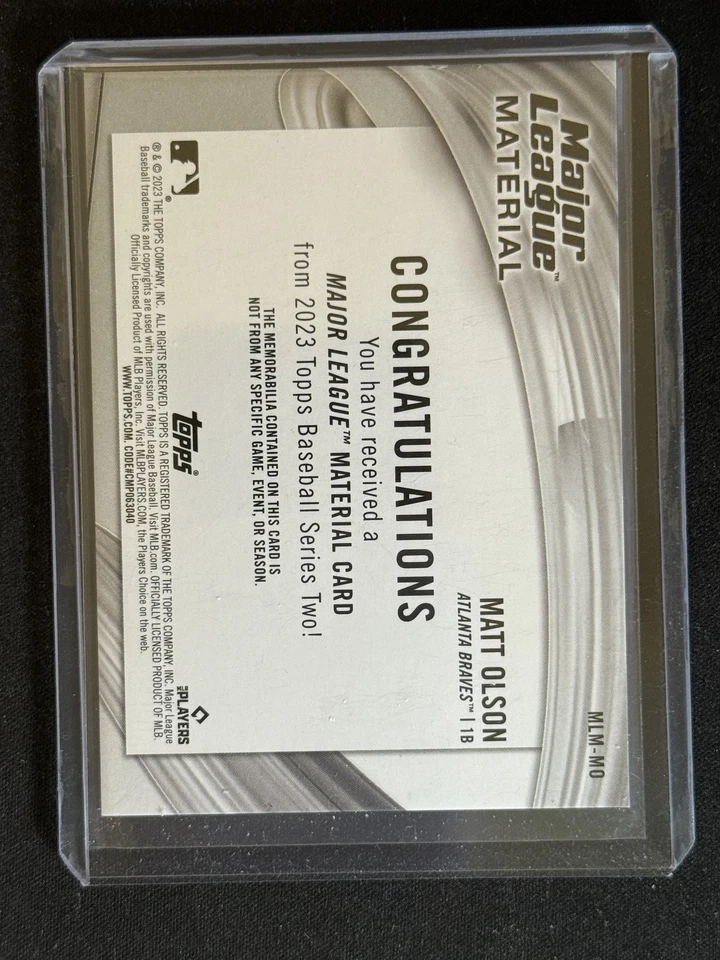 2023 Topps #MLM-MO Matt Olson Major League Material Relics - Image 2 of 2