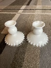 Vintage Fenton Silver Crest Candle Holders Milk Glass