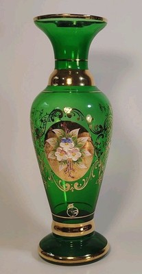 Vtg Italy Vecchia Murano 24 K Gold Gilt Hand Blown Floral Green
