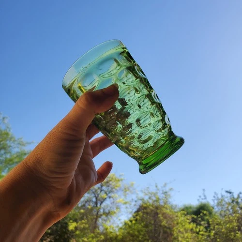 SET OF 2 MCM Vintage Yorktown Green 6 oz Juice Glasses by Federal Glass 1960's