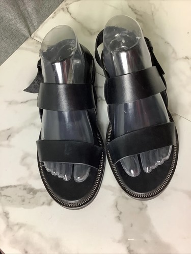 & OTHER STORIES Black Leather Double Straps Flat Sandals - Size 39 - Picture 2 of 15