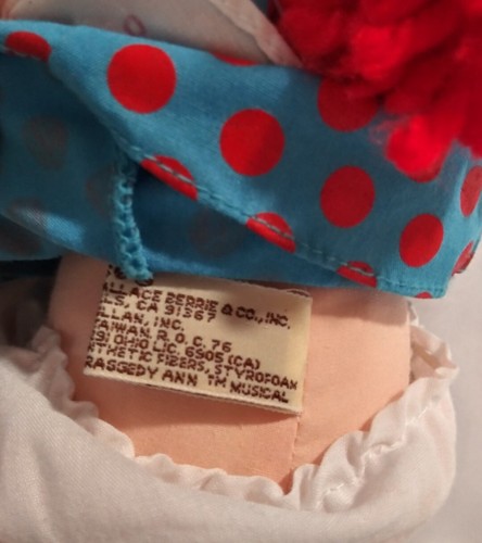Applause Vintage 8" Raggedy Ann Musikpuppe schütteln Sie den Kopf mit der Musik! :) - Bild 6 von 6