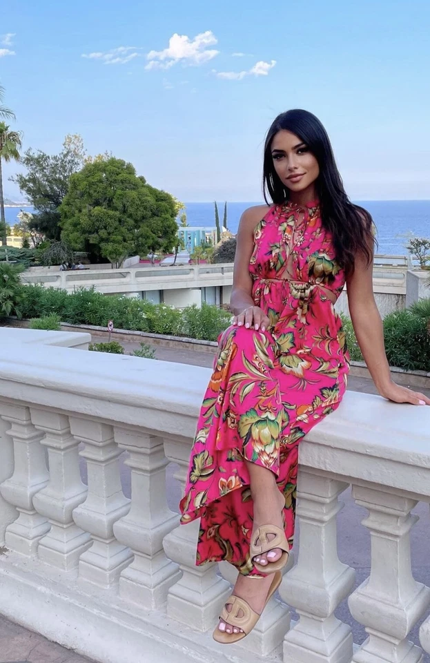 ZARA Overall Gr.M pink rosa grün floral gemustert Satin Look Cut Outs NEU - Bild 4 von 4