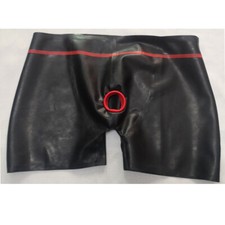 Latex Panties Rubber Boxer Black with Red Trim Front Hole Underwear Handmade