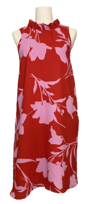 Gibson Chili Pop Shift Floral Sleeveless Tie Back Lined Red/Pink Dress SZ L NEW