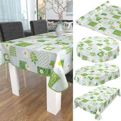 Wachstuch Meterware Tischdecke in Grün Grau Karo Kamille Haus&  Gartentischdecke