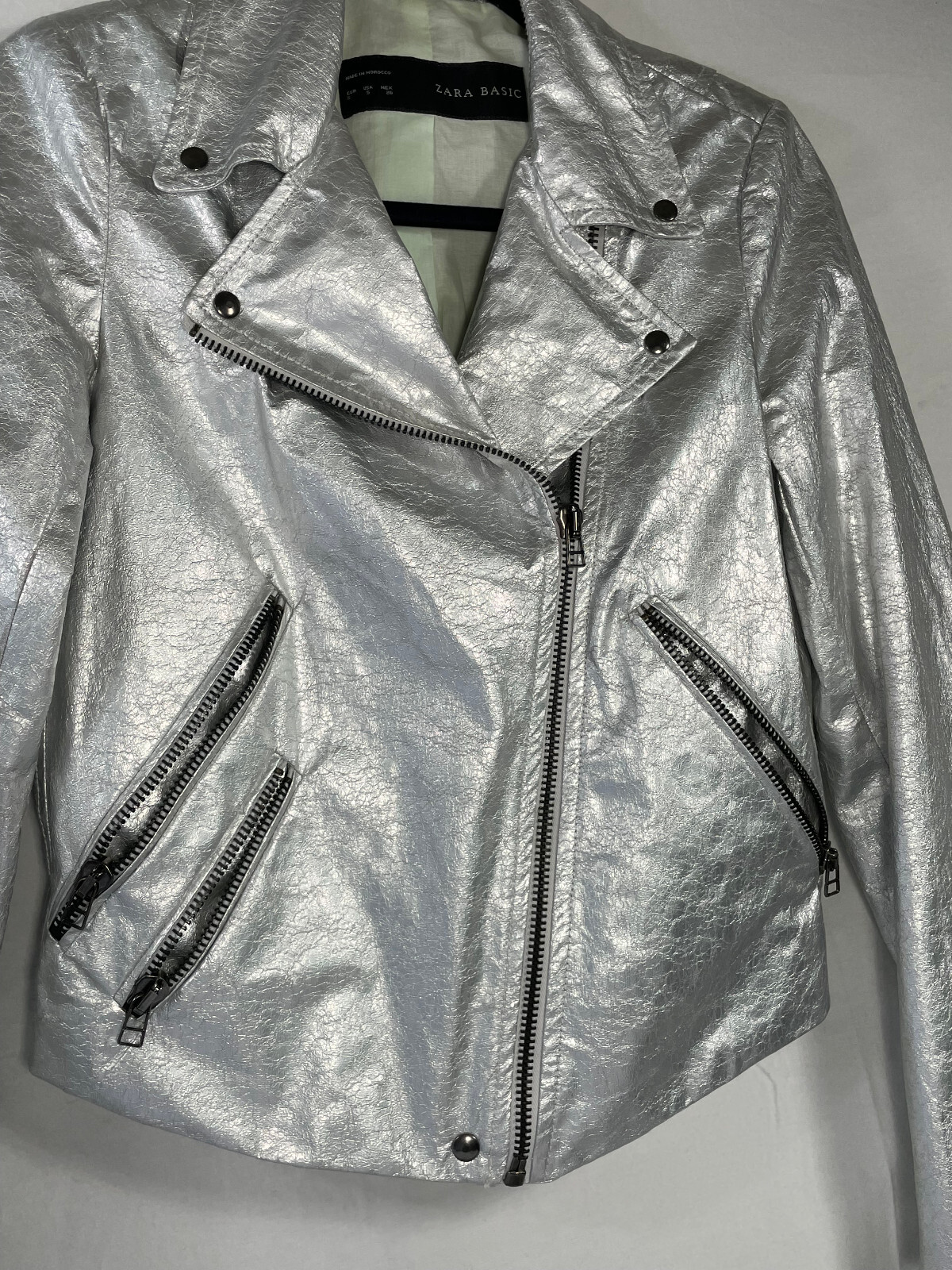 Zara basic bomber jacket metalic silver size  S - image 6