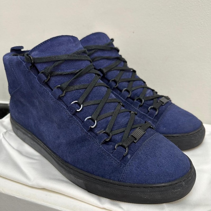 BALENCIAGA MEN'S ARENA ROYAL  BLUE SUEDE HIGH TOP LACE UP SNEAKERS SZ 43 US 10