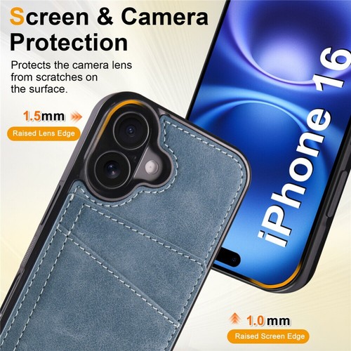 For iPhone 16 15 14 13 12 11 Case Wallet RFID Blocking Leather Card Stand Cover - Picture 43 of 64