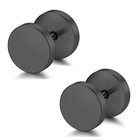 <!--F#f_0-->PAIR BLACK FLAT ROUND BARBELL EARRINGS PLUG GYM MENS MM STUD 316 STAINLESS STEEL<!--F/-->