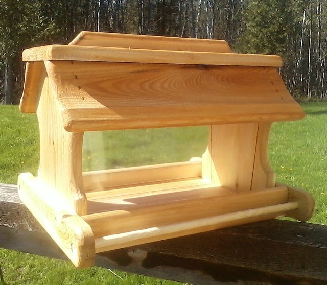 Very large handmade cedar wood square post mount bird feeder,TBNUP 1