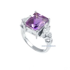 Natural Amethyst  CZ Gemstones with 925 Sterling silver Ring for Women's J433