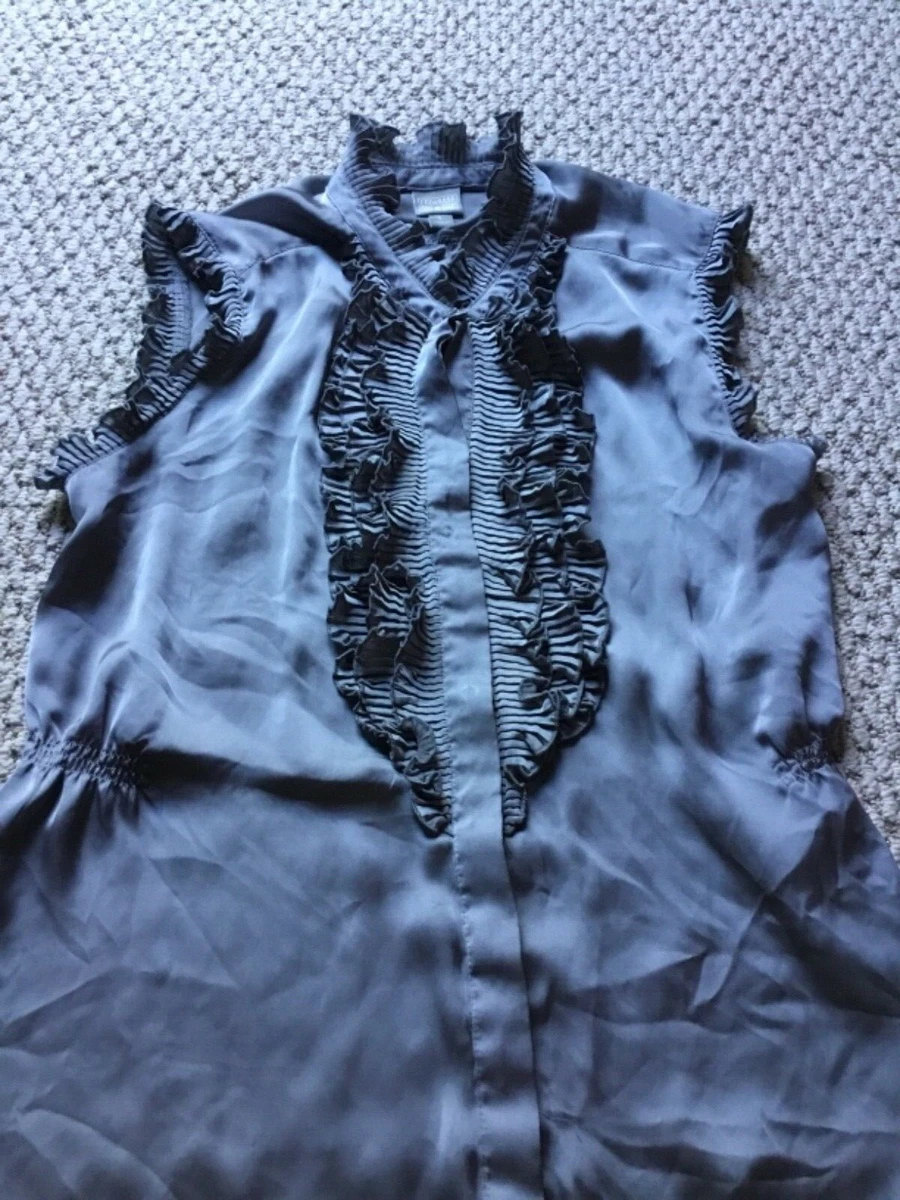 CONVERSE One Star Blouse Women s L Grey Ruffled Sleeveless Button