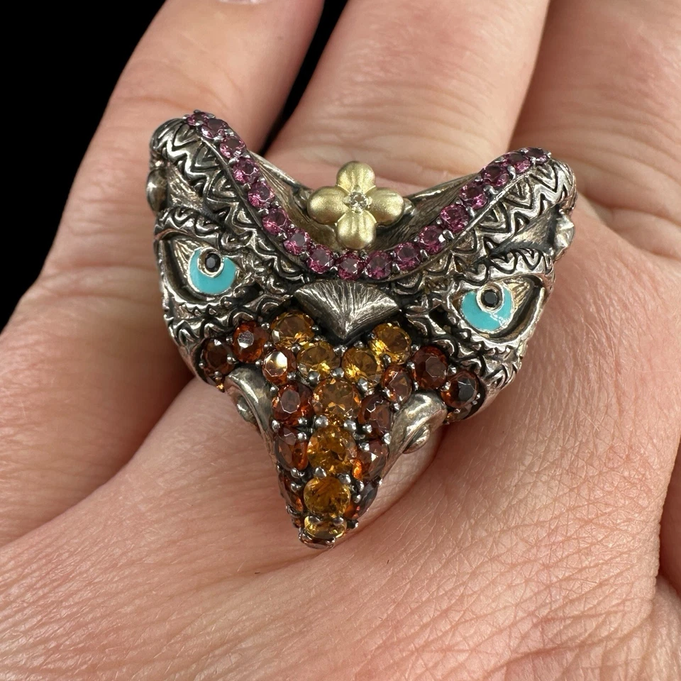 Anillo Barbara Bixby Garuda Bird Sterling 18k piedras preciosas multicolores talla 7,75 Foto 2 de 4