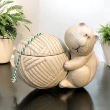 Vtg 1977 Fitz & Floyd Cat Snip Ceramic Kitty Yarn Ball String Twine Holder 4.5"