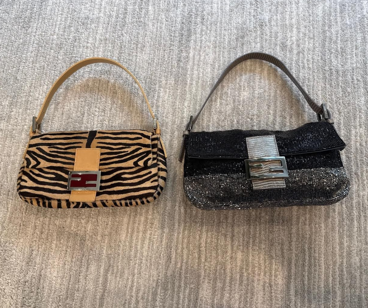 100% AUTHENTIC FENDI BAGUETTE PONY CALF HAIR ZEBRA BLACK TAN RED