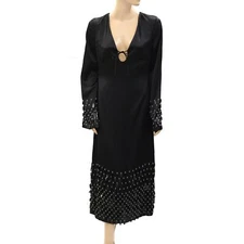 Rhode Resort Terry Mini Dress Ink Tassels Beaded Cocktail Black S NWT 270333