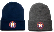 2 FOR 10.95! Houston Astros flat logos on Navy/Grey beanie  cap hat. See details