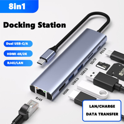 8 in 1 USB-C Hub Type C To USB 3.0 4K HDMI PD Adapter For iPhone Macbook Pro/Air