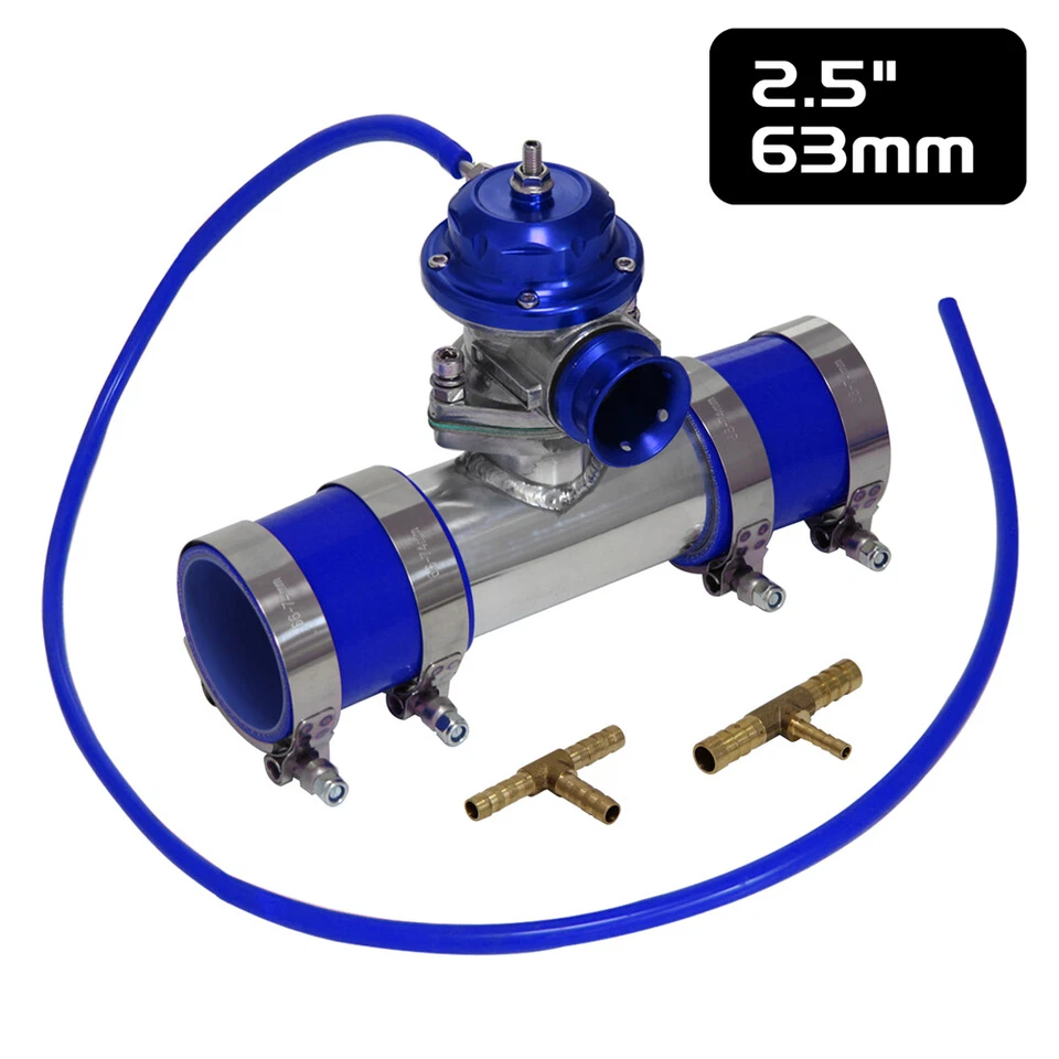 Type-RS 10PSI Blow Off Valve BOV +2.5" Flange Pipe Adapter Silicone Hose Kit BL — 第 3/4 张图片