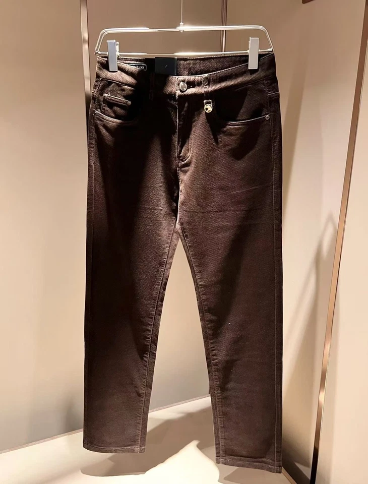 Stefano Ricci Men's Regular Pure Cotton Washed Jeans Casual Pants Brown Trousers - Image 2 of 4