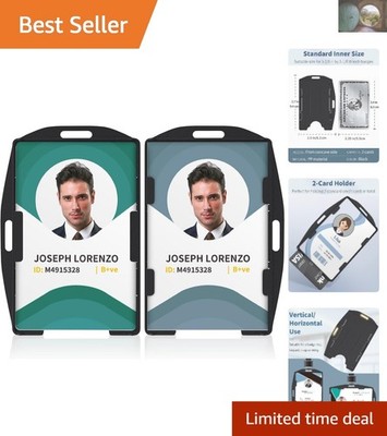 2-Pack Heavy-Duty Double-Sided ID Badge Holders - Vertical/Horizontal Design