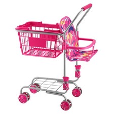 Toy Shopping Cart For Kids With Doll Seat Carrier  4 Wheels