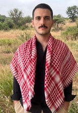 Red Herringbone Keffiyeh Scarf Unisex Headscarf Shawl Traditional Handmade