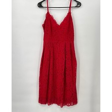 Lulus Red Floral Lace V-Neck Midi Dress Adjustable Straps Small Sleeveless