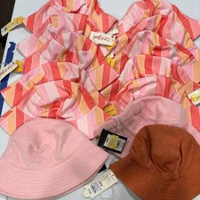 Wholesale Lot of 13 Pink Red Orange Striped Bucket Hat Youth Cat and Jack