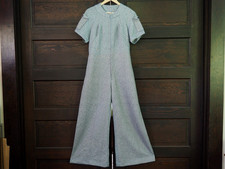 VTG 70s Gray Speckled Jumpsuit Disco Bell Bottom Party Costume Front Zip Sz L