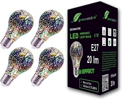 greenandco 4x Designer LED Lampe mit 3D Feuerwerks-Effekt zur dekorativen