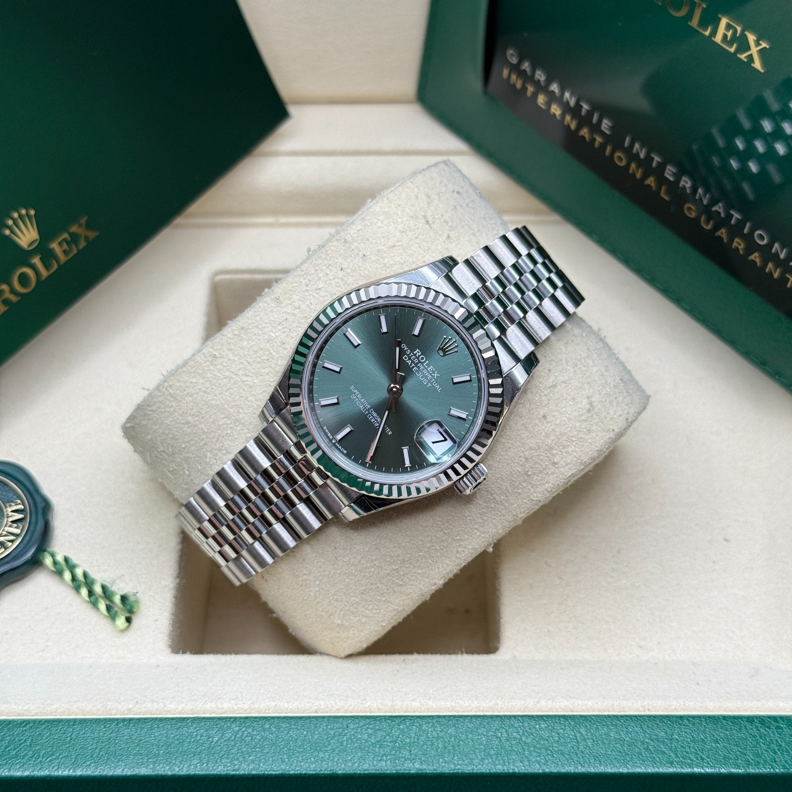 Rolex Datejust 31 NEW 2026 Mint Green Index Stainless Steel Fluted Bezel Jubilee image 5