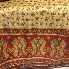 Vintage Cream/ Red Traditional Indian Silk Saree Fabric Approx 5 Yd X 43