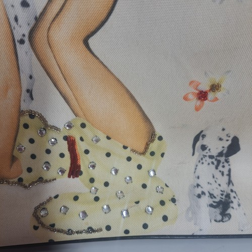 Vintage Pin-up party Girl Dalmatian Dogs Ringstones Handbag Purse - Picture 3 of 13