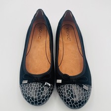 Vionic Black Minna Suede Croc Embossed Toe Ballet Flats Women's 7 Comfort Shoes