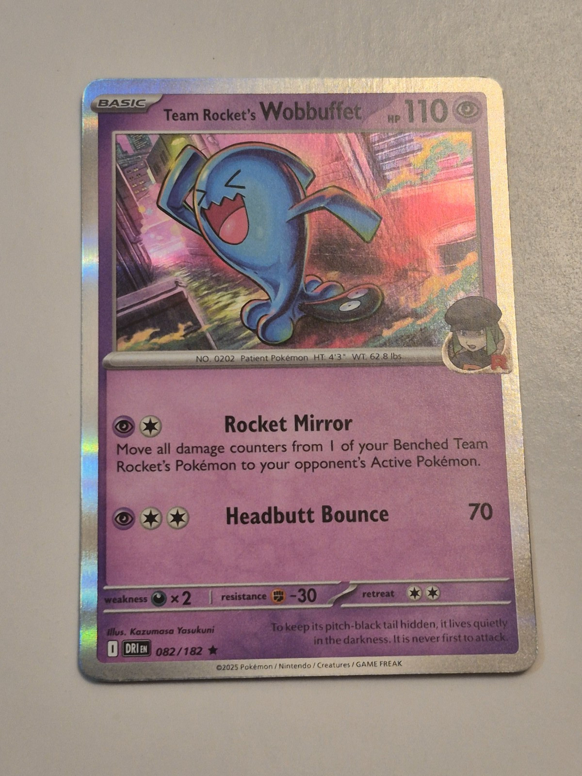Team Rocket's Wobbuffet 82/182 Holo Destined Rivals -Near Mint- Pokemon TCG