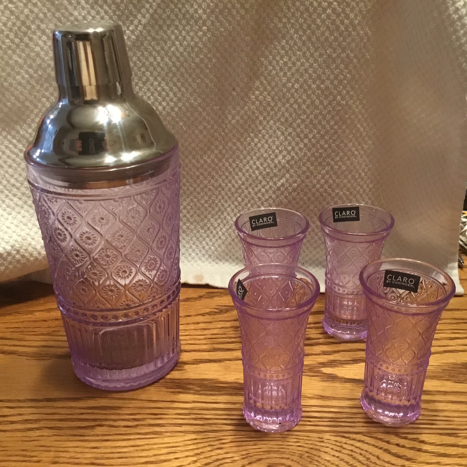 Claro Crystal Cocktail Shaker Set Of 4 Clear Lavender Crystal Vodca Shooters