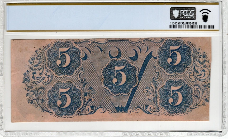 T-53 PF-13 1862 $5 Confederate Paper Money - PMG Choice Very Fine 35 - Image 2 of 2