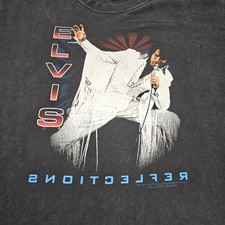 Vintage Elvis Presley T-Shirt Large REFLECTIONS Faded Black 2002 Y2K Short Sleev