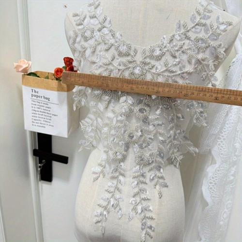 Forma Foglia Ricamata Pizzo Applicazione Toppe Decorazioni per Matrimonio Sera - Foto 6 di 6