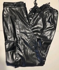 Fashion Nova Pants Women Large Black Faux Leather Cargo Modern Joggers