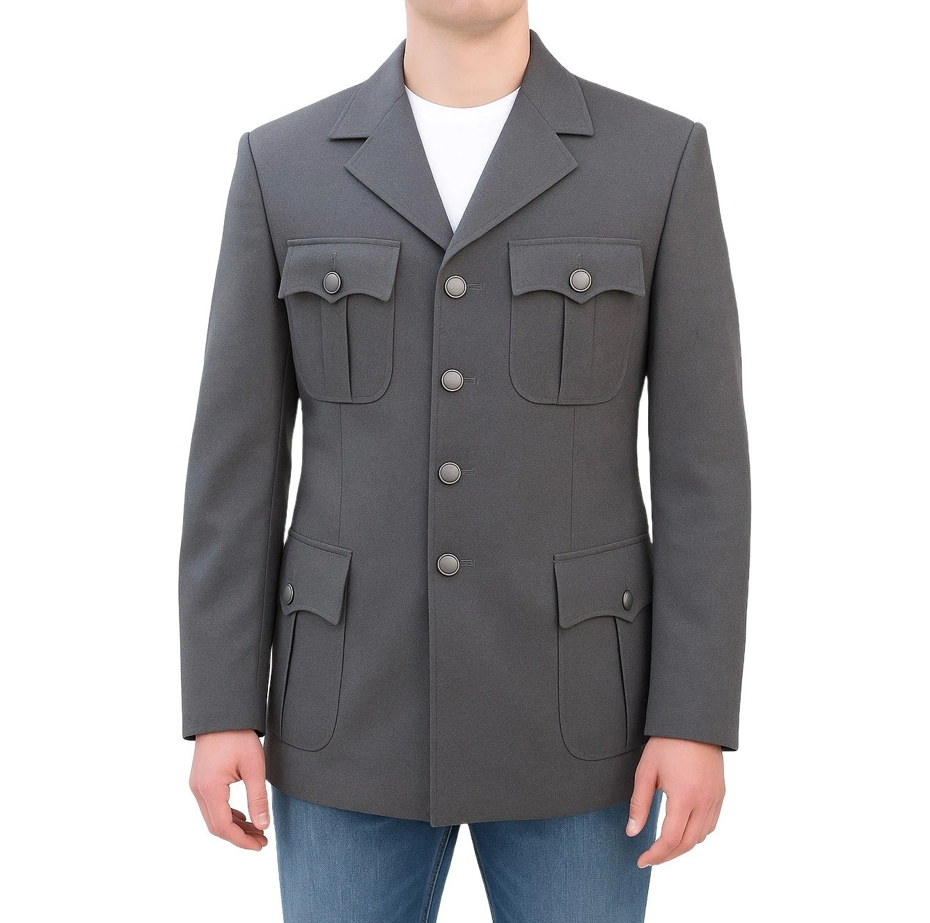 Mens Military Blazer Formal Tunic Jacket Grey Vintage Official Holiday