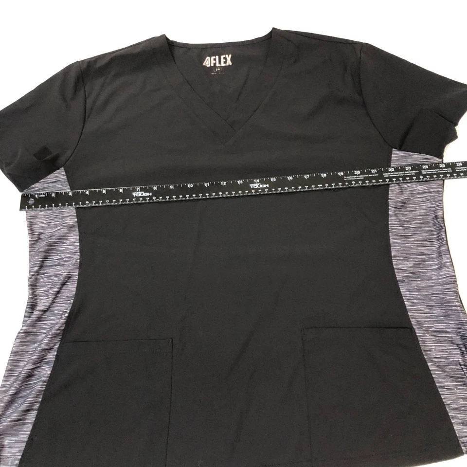 Blusa Médica Mujer Negra Con Panel Lateral Gris, Talla 2X Bolsillos Mangas Cortas Foto 2 de 4